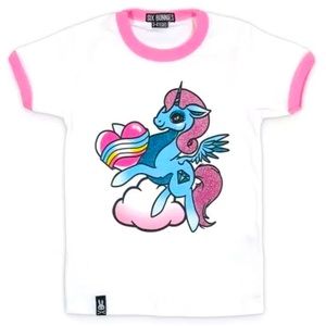 Glitter Unicorn Kids Tee Toddler Girl Shirt Heart White Pink Blue Size 2-3 Years